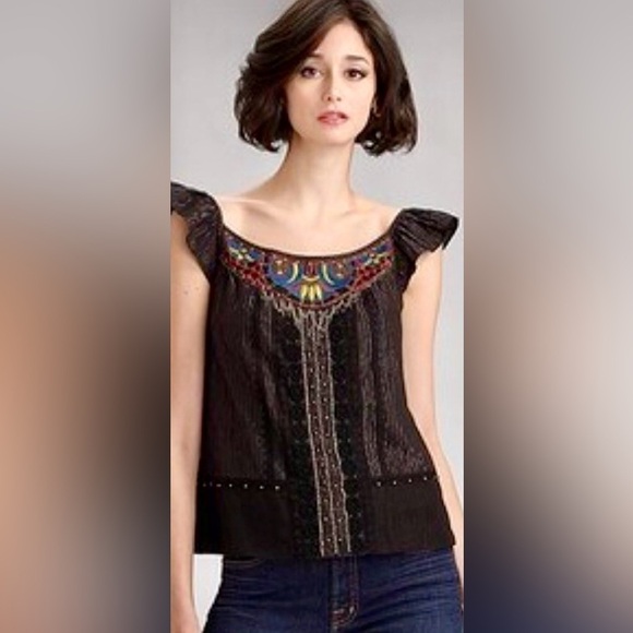 Nanette Lepore Vintage 2000s Isis Pinstripe Embroidered Chain Blouse Top Size 4 - Picture 1 of 16